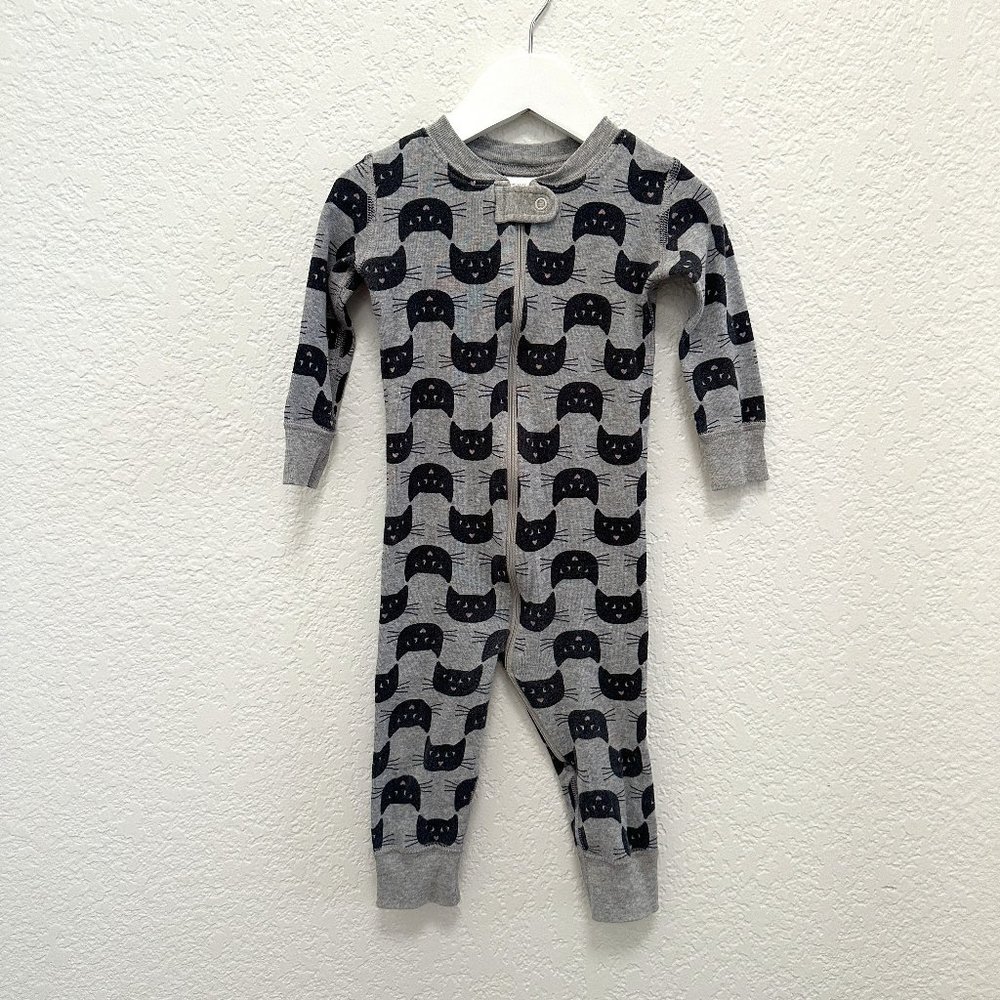 Hanna Andersson Gray Black Cat Face Zip Bodysuit 18/24M